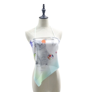 Áo Tank Top Nữ Không Dây, Cổ Khăn Lụa Ngắn Bất Đối Xứng