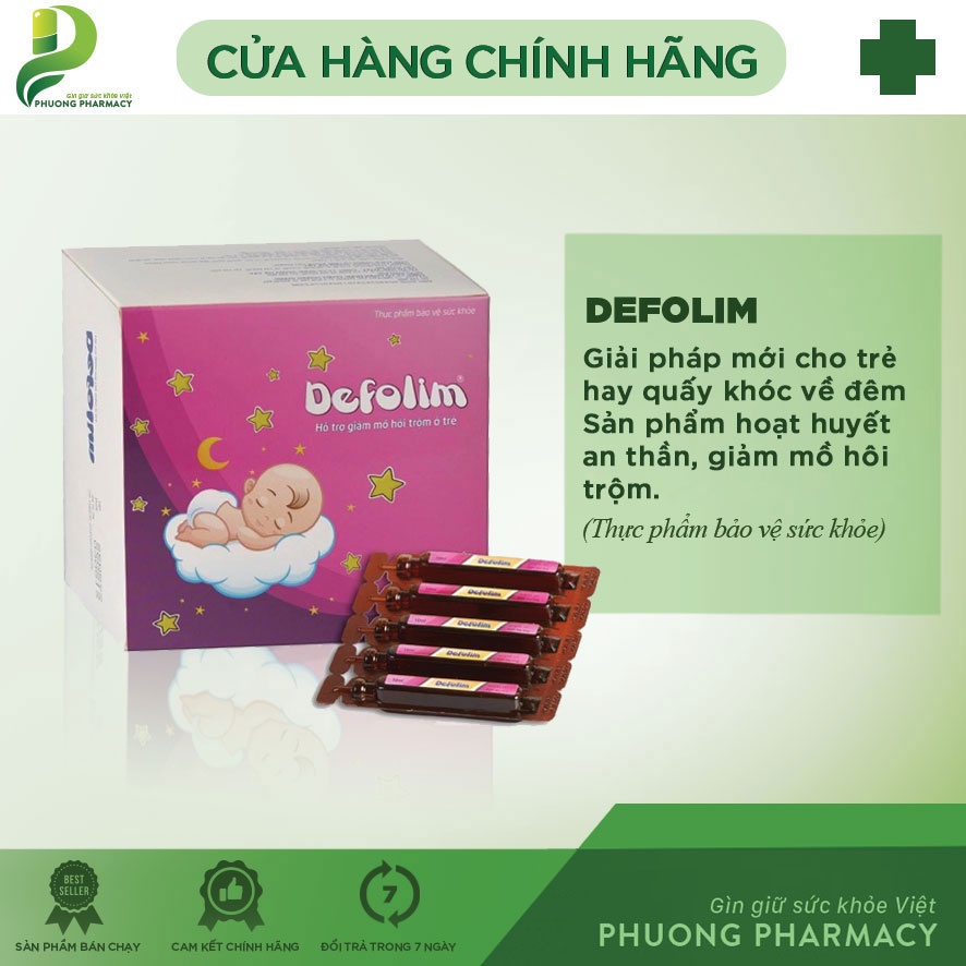 DEFOLIM - Hộp 30 ống x 10ml giúp giảm mồ hôi trộm ở trẻ,giúp bé ngủ sâu ...