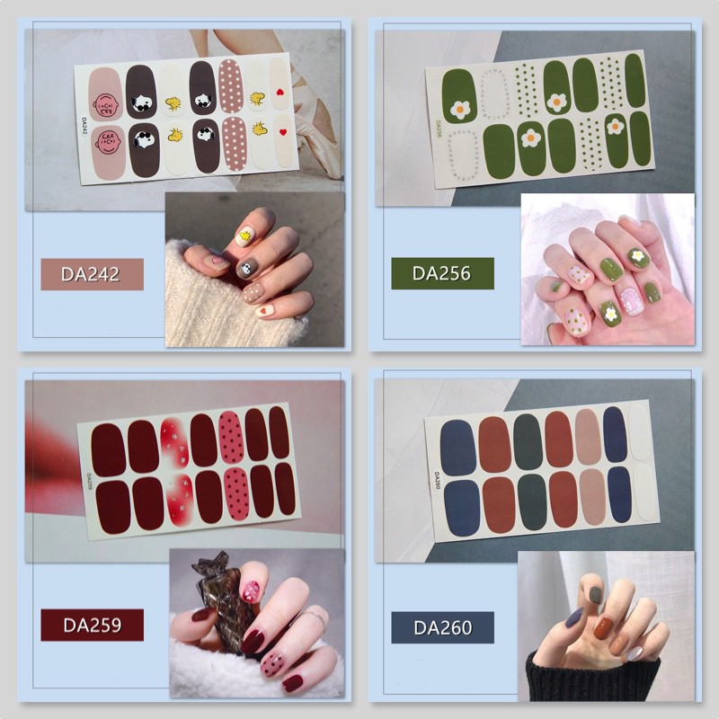 Bộ sticker dán móng tay trang trí 3D màu xanh hoa cỏ và màu vintage dcpxhoanganh