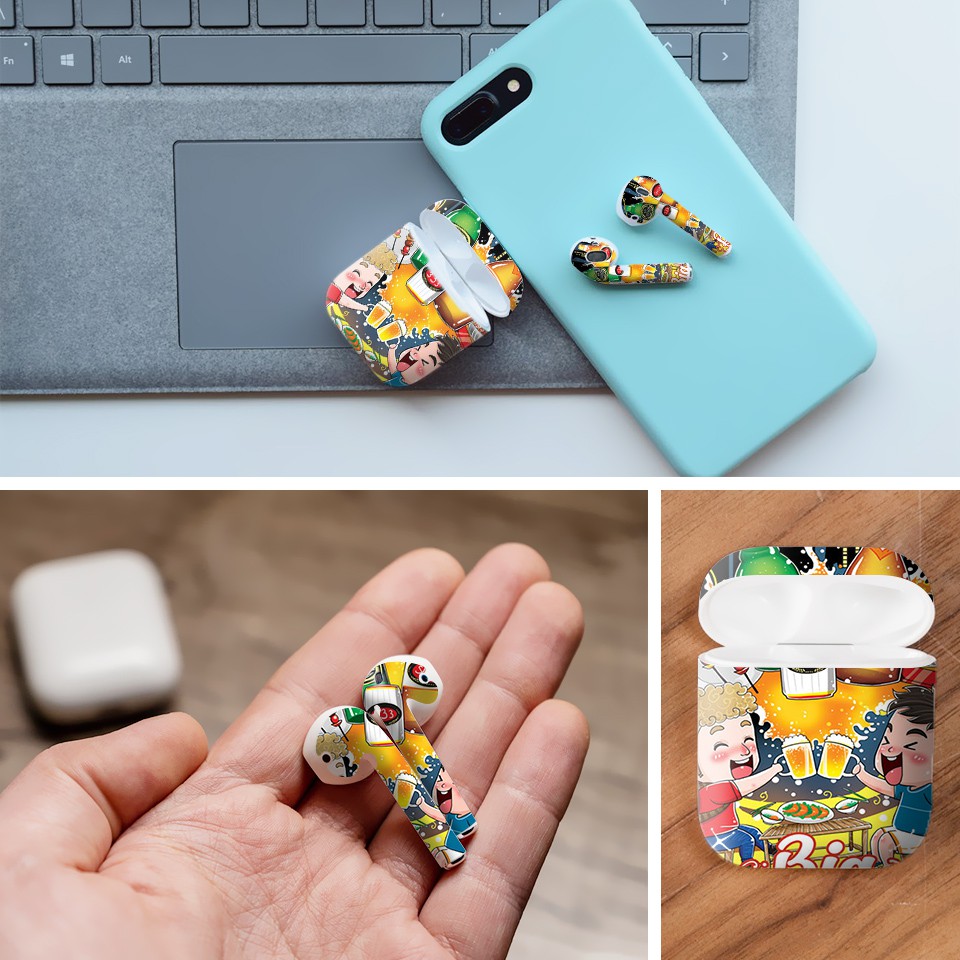 Miếng dán skin cho AirPods in hình Bia Sài Gòn - Chib003 (AirPods 1, 2, 3, Pro, i12)