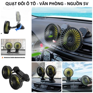 Quạt máy đôi mini 12v, 24v xoay 360 tiện ích trên ô tô, xe hơi văn phòng cao cấp mẫu mới loại tốt gió mạnh