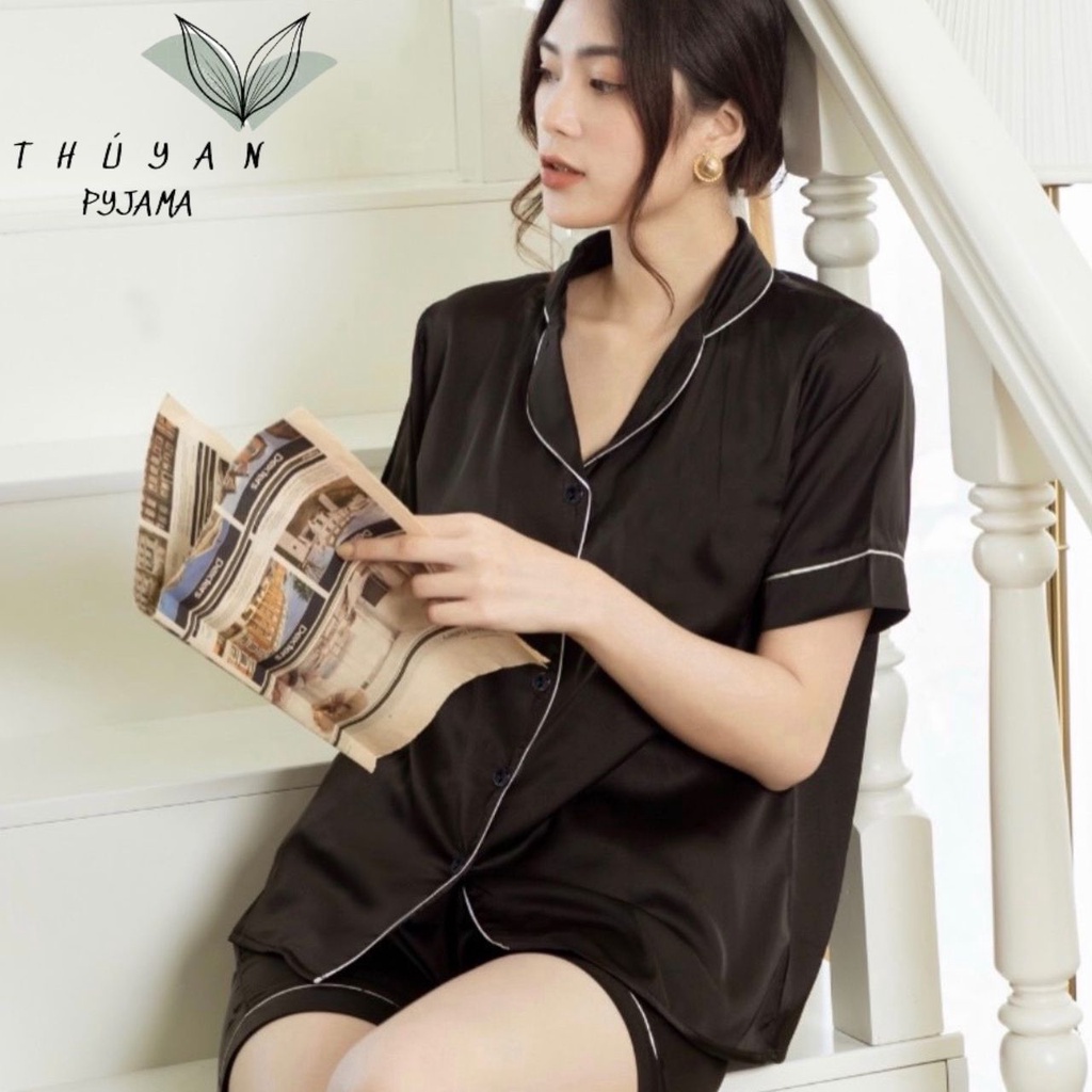 Đồ ngủ nữ bigsize đen trơn cộc đùi chất lụa Mango không nhăn dành