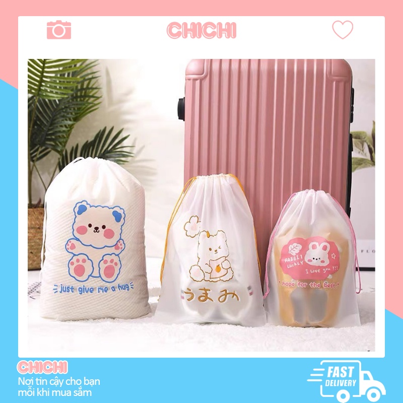 Túi dây rút in hình gấu chống nước túi zip đựng mỹ phẩm đồ cá nhân quần áo giầy dép ChiChi TCN11