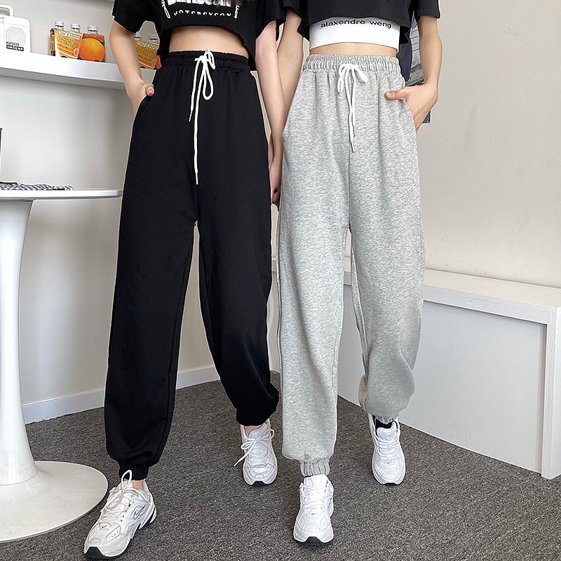 Quần jogger ống rộng bo gấu thể thao chất tổ ong phong cách ulzzang 155