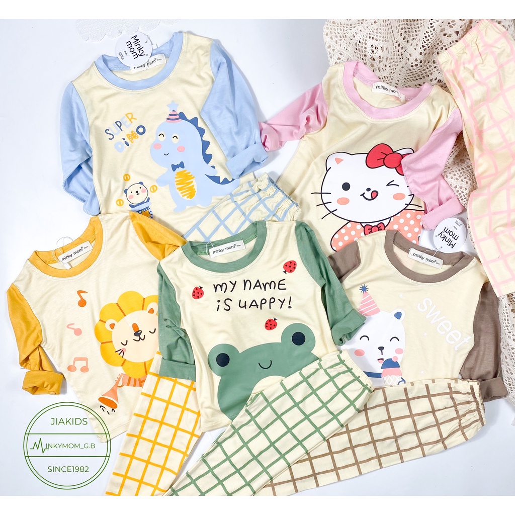 [9-27kg] Bộ Dài Tay THUN LẠNH MINKYMOM Phối Tay In Hình Quần Caro Cho Bé TD-IN46