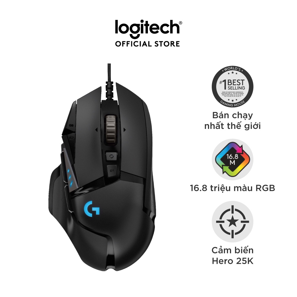 Chuột game có dây Logitech G502 Hero – Cảm biến Hero 25k, RGB, 11 nút lập trình