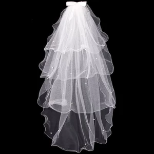 GODD Vải tuyn Váy Cưới Viền Trắng Nơ Cô Dâu Nhiều Lớp Lông Veil Lược Giả P