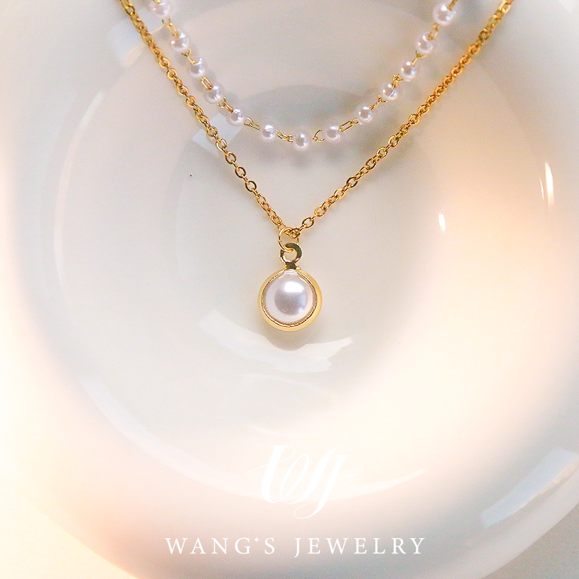 Vòng cổ Hai Lớp Mạ Vàng 18K Đính Ngọc Trai Phong Cách Hàn Quốc