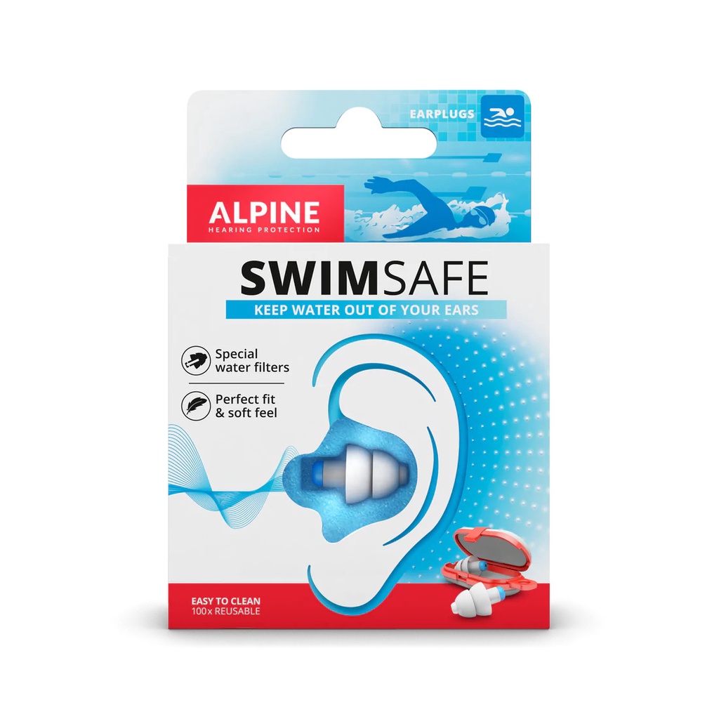 Nút bịt tai đi bơi chống nước Alpine SwimSafe dành cho người lớn (Size M, màu Trắng + Xanh)