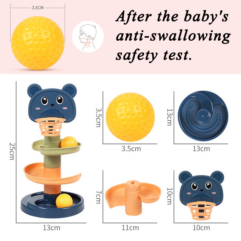 Đồ chơi thả bóng xoay tròn , tháp bóng lăn cầu trượt bóng 5 tầng kèm đồ chơi bóng rổ cho bé