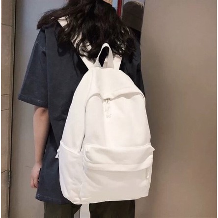 Balo ulzzang basic trơn đen nhiều ngăn cỡ vừa đi học đi chơi cá tính
