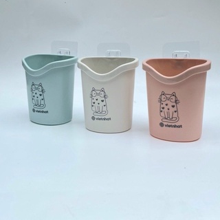 Cốc dán tường tiện ích Việt Nhật 6370, cốc để bàn chải kem đánh răng có lỗ thoát nước tiện lợi kèm miếng dán { H }