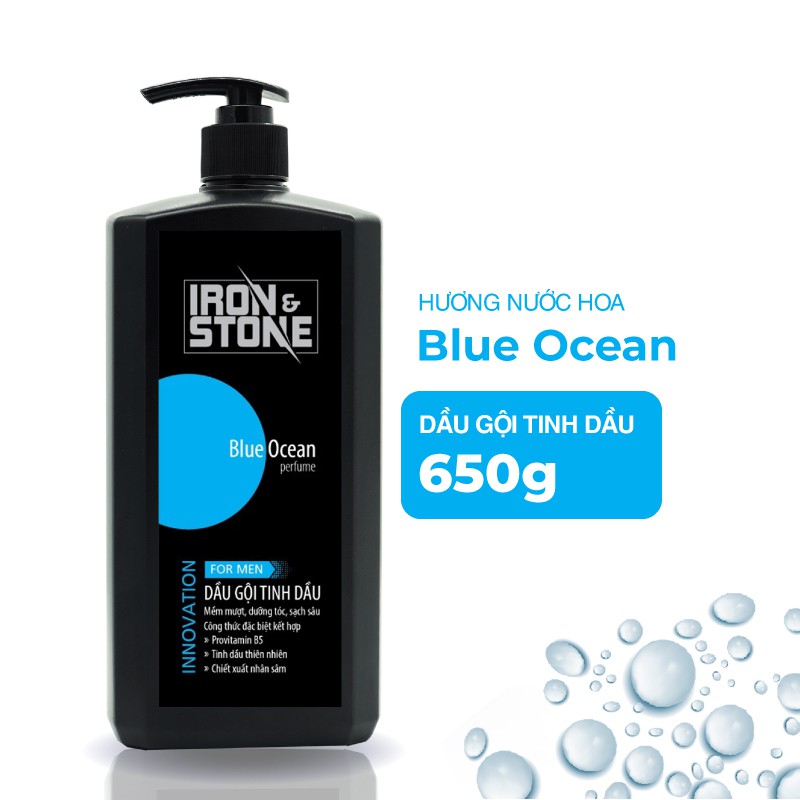[Mã BMLTA35 giảm đến 35K đơn 99K] Dầu gội tinh dầu IRON & STONE innovation hương Blue Ocean 650g Z0102 - Dành cho nam