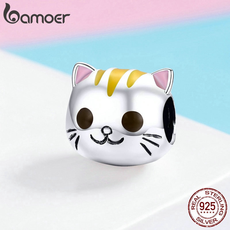 Bamoer Vòng Tay Hạt Charm Mèo Bằng Bạc S925 Tráng Men Quà Tặng Cho Nữ