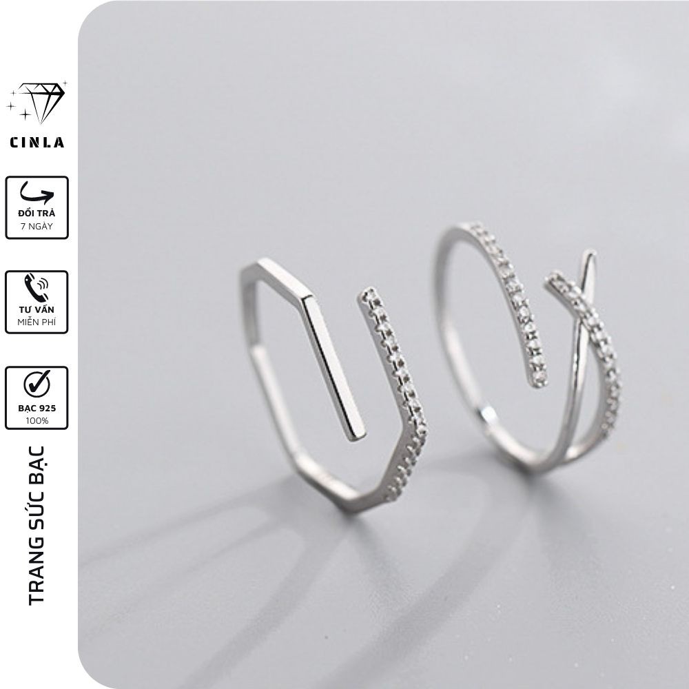 Combo 2 nhẫn nữ bạc 925 chính hãng cao cấp không gỉ bền bỉ trang sức CINLA N004