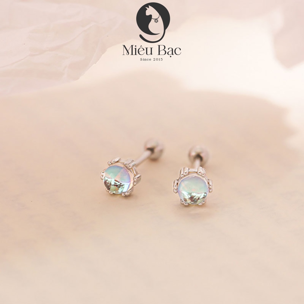 Mô tả Bông tai bạc nữ Miêu Bạc khuyên tai đính đá mặt trăng 1 chiếc moonstone chốt vặn chất liệu bạc S925 MB37 - 7
