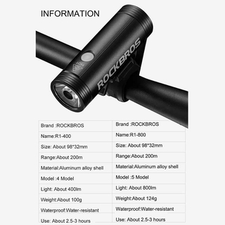 ROCKBROS Rainproof Bike Light Bicycle Front Light USB Charging 400LM 800LM Cycling HeadLight LED Flashlight Bike Accessories