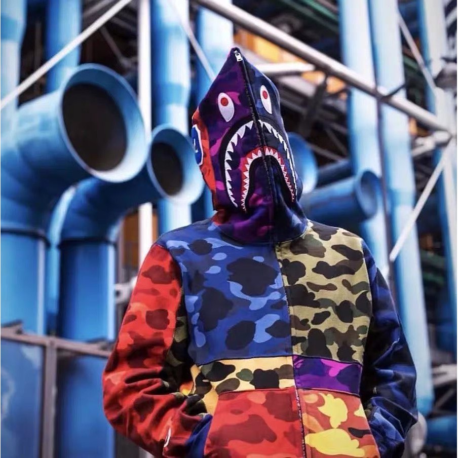 Ao JACKET nam n Bape Mix Camo Crazy Shark Full Zip Hoodie full tag Shopee Vi t Nam