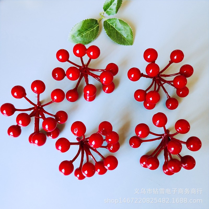 Combo 5 Chùm sung tròn đỏ trơn - Chùm quả trang trí Giáng Sinh - Phụ kiện trang trí cây thông Noel hoặc vòng nguyệt quế