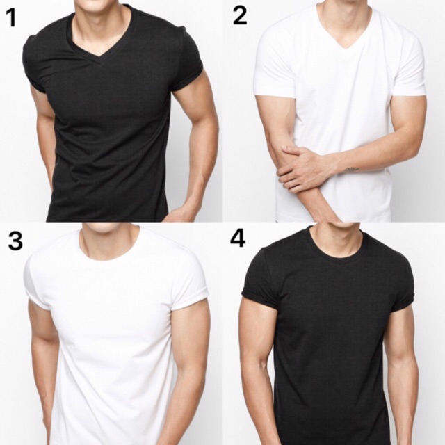 Áo Thun Nam Trơn Cổ Tim Và Cổ Tròn, Trắng Đen, Đủ Size, Thun Chất Lượng M35  | Shopee Việt Nam