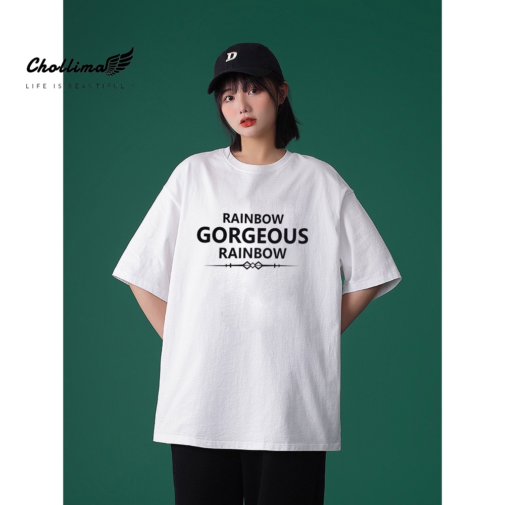 Ảnh Áo thun unisex tay lỡ Chollima form rộng in chữ RAINBOW AT004 chất vãi cotton co giãn 2 chiều thoáng mát 2