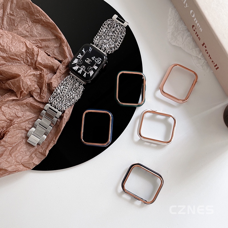 Ốp lưng chống va chạm hai màu khung vàng dành cho nữ dành cho Apple Watch SE3 S11 S10 S9 S8 SE S7 S6 S5 46mm 42mm 45mm 44mm 41mm 40mm Vỏ Iwatch