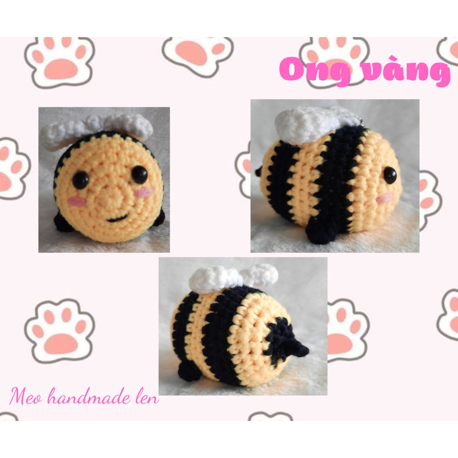 Khủng long xanh, ong vàng, ếch tròn, gấu - Handmade len - Amigurumi (có chuông)