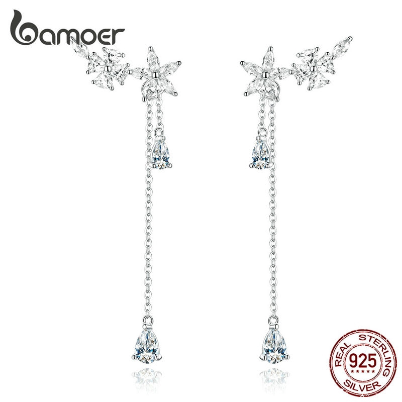 Bamoer Bông Tai bạc 925 Dáng Dài Phối Tua Rua Thời Trang Cho Nữ bse288
