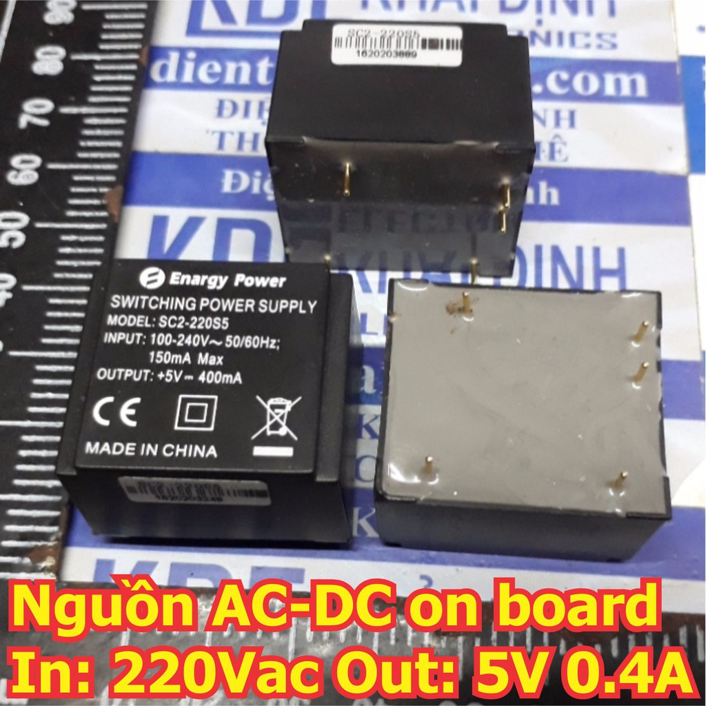 nguồn AC-DC on board, in: 220Vac, out: 5V, 400mA, chân cắm, 27 gam ...