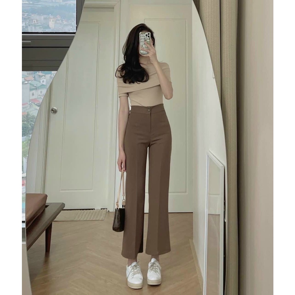 Quần Ống Loe Cạp Cao Chất Tuyết Mưa 1 Cúc 833 siêu xinh