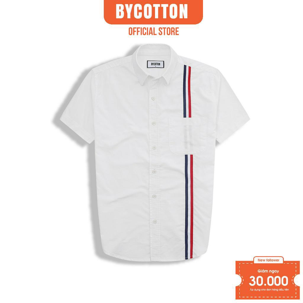 [Mã BYCOSM30 giảm 30% đơn 0K] Áo Sơ Mi Nam Ngắn Tay Phối Sọc BY COTTON Short Sleeve With Tape Oxford Shirt