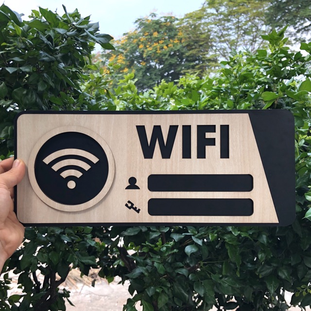 Bảng gỗ khắc tên thông tin wifi TW03 10x20cm mẫu mới trang trí quán cà phê