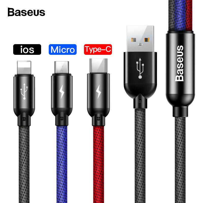 Ảnh Cáp sạc Baseus Three Primary Colors 3 in 1 (ip+Type-C+Micro) sạc nhanh 3.5A, dài 30cm 1