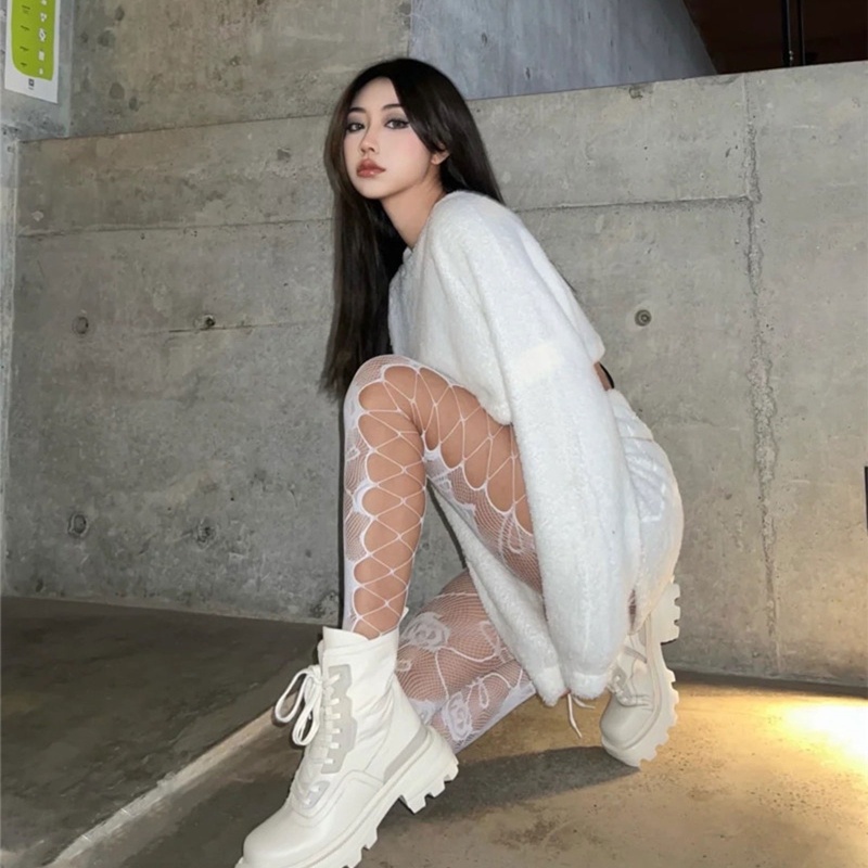 Vic Nữ Nhiều Màu Sắc Fishnet Quần Hoa Hồng Cây Nho Jacquard Hình Xăm Quần Bên Rỗng Cho Băng Chéo Lưới Stockin