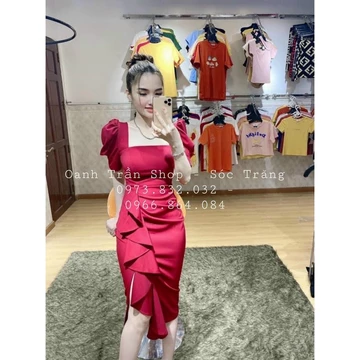 Đầm đi tiệc nữ tay phồng, đầm ôm body cổ vuông, đầm nữ xẻ tà xòe bèo, váy ôm body nữ sang chảnh, váy nữ đi tiệc đơn giản