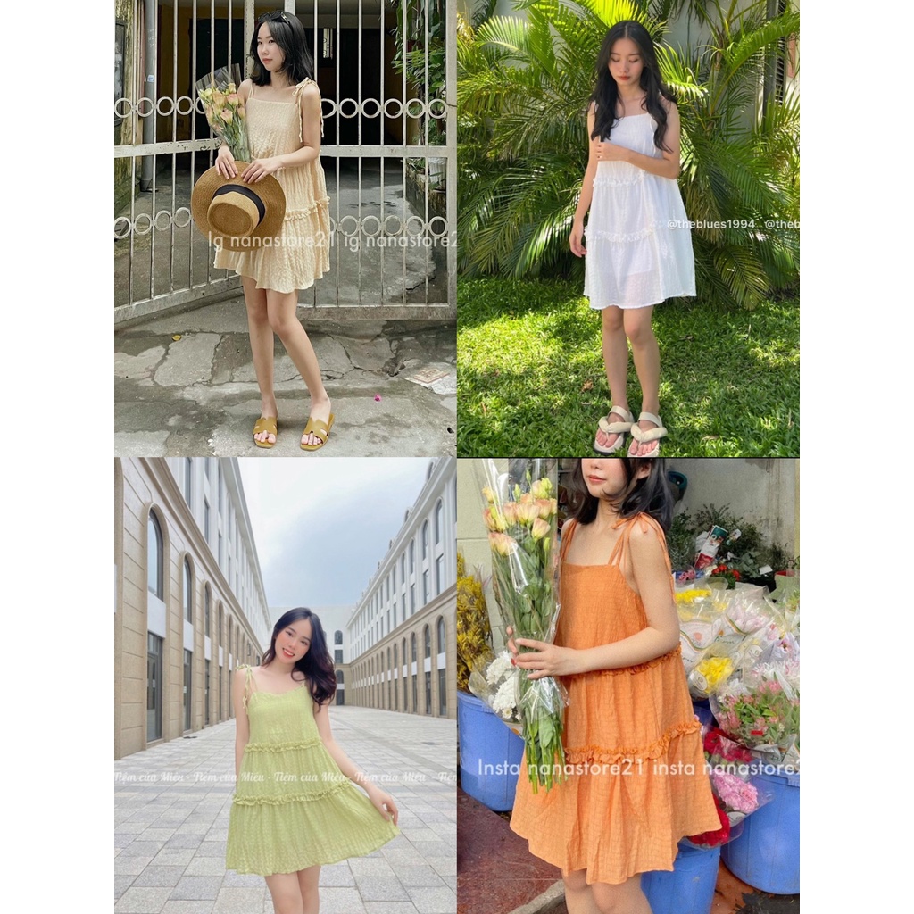 ĐẦM HAI DÂY CỘT VẢI XỐP HAI LỚP DÀY DẶN XIN XẮN - MINA DRESS