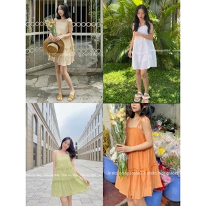 ĐẦM HAI DÂY CỘT VẢI XỐP HAI LỚP DÀY DẶN XIN XẮN - MINA DRESS