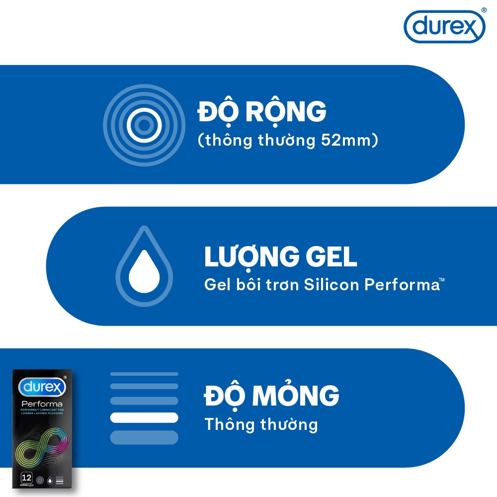 Ảnh Bao cao su Durex Performa kéo dài thời gian, size 52mm, hộp 12 bao 3