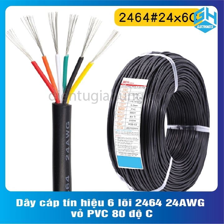 {1 Mét Dây Điên}Dây cáp tín hiệu 6 lõi 2464 24AWG 0.2mm2 vỏ PVC 80 độ C ...