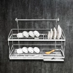 Kệ sóng chén treo tường 2 tầng có khay hứng nước UT2 Tovashu inox 304, giá để chén đũa cao cấp, kệ úp chén bát - BẢO HÀN — ảnh 4