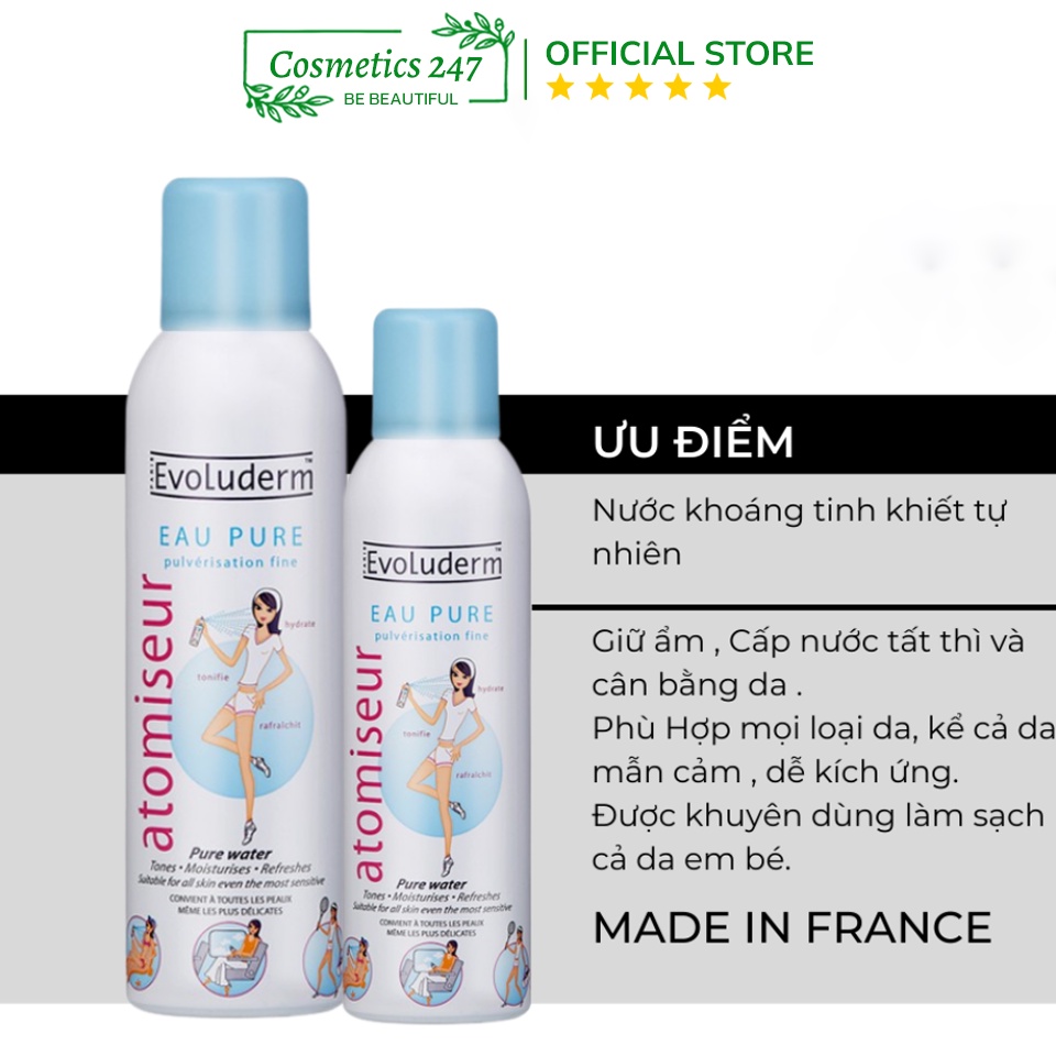 Ảnh Xịt Khoáng Evoluderm Atomiseur Eau Pure Dưỡng Da, Cấp Ẩm 150ML & 400ML 4