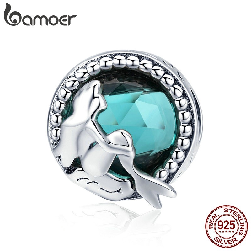 Hạt cườm Bamoer bằng bạc 925 mặt hình người cá trang trí vòng tay/dây chuyền thời trang