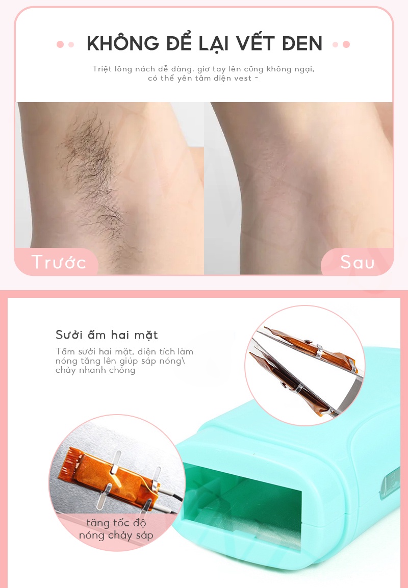 Mô tả Sáp tẩy lông chiết xuất sáp ong 300g + máy triệt lông + giấy tẩy lông SUMAX dùng cho toàn thân - 7