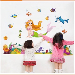 Decal dán tường, tranh dán tường trang trí phòng cho bé hình nàng tiên cá, trang trí lớp học JM7292