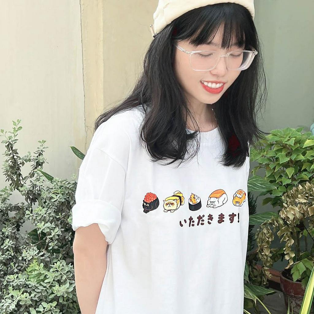 Áo Thun Sushi Meow Nam Nữ Unisex Form Rộng Oversized