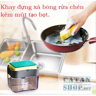 ❤️TẶNG MIẾNG RỬA CHÉN❤️Khay đựng xà bông rửa chén, Hộp ấn lấy xà bông tiện lợi  GD314-KhayMutRC