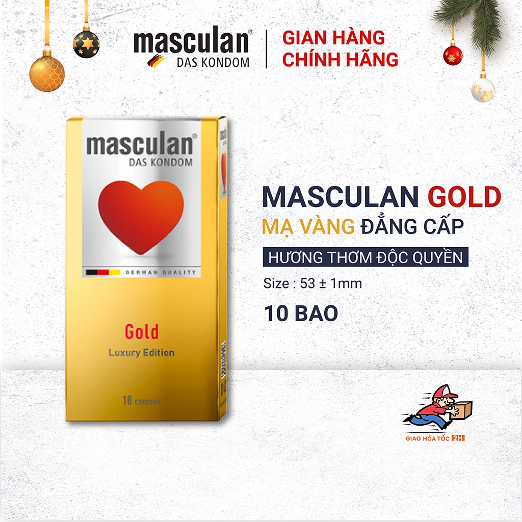 [Mã BMLTB35 giảm đến 35K đơn 99K] Bao cao su Đức Masculan - Ánh vàng sang trọng - Gold Luxury Edition - 10 bao