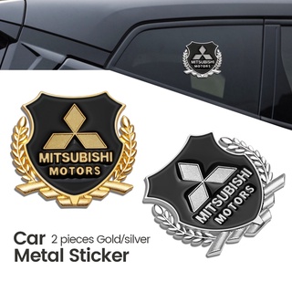FENDER Bộ 2 Miếng Dán Trang Trí Cửa Sổ Xe Hơi Mitsubishi 3D Bằng Kim Loại