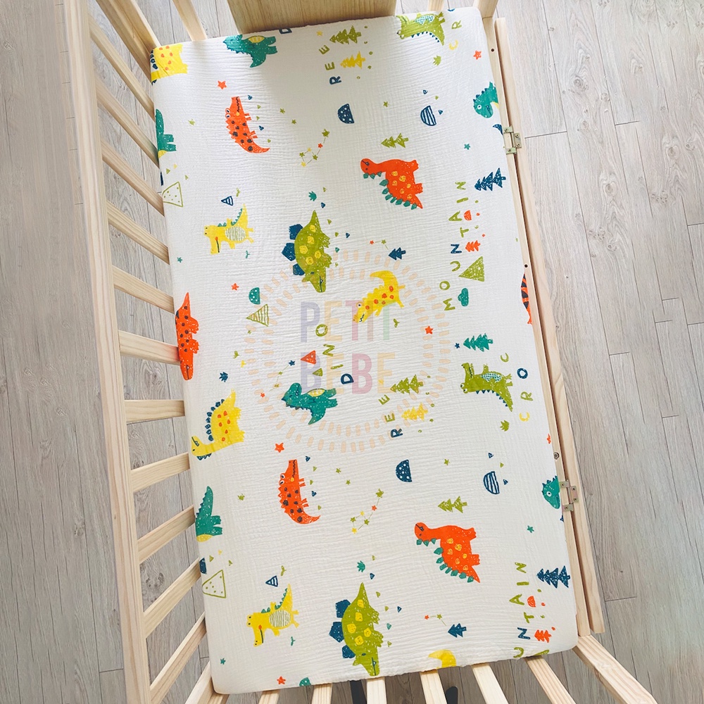 Ảnh Ga bọc nệm cũi 62x114cm cho bé PETIT BEBE muslin bo chun họa tiết đa dạng 4