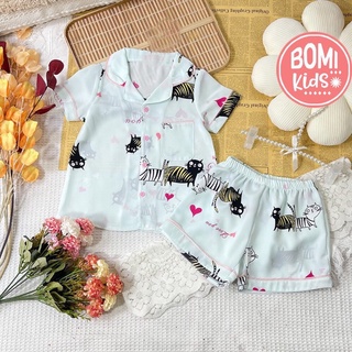 [ 11KG - 32KG ] Đồ Bộ Mặc Nhà Cộc Tay Pizama Lụa Mango Cao Cấp Cho Bé - Chất Vải Lụa_BM31